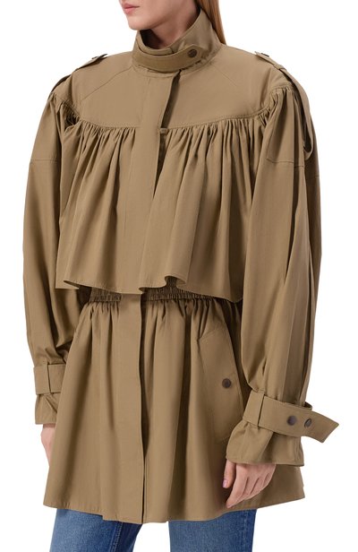 Хлопковый плащ CHLOÉ хаки цвета по цене 398500 руб., арт. CH26UMA05144, фото 3 Хлопковый плащ CHLOÉ, арт. CH26UMA05144, фото 3