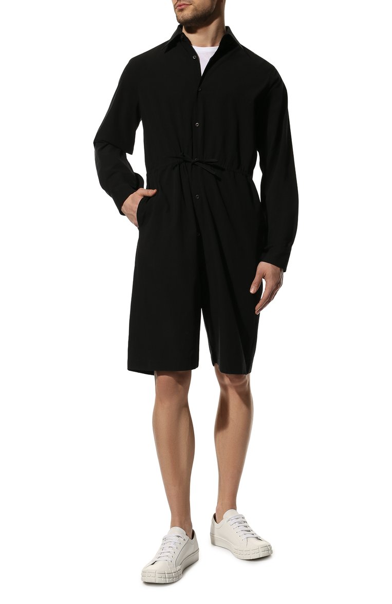 Мужской хлопковый комбинезон PRADA черного цвета, арт. SC567-K2G-F0002-221 | Фото 2 (Рукава: Длинные; Материал внешний: Хлопок; Случай: Повседневный; Стили: Кэжуэл; Материал сплава: Проставлено; Региональные ограничения белый список (Axapta Mercury): Не проставлено; Драгоценные камни: Проставлено; Нос: Не проставлено)