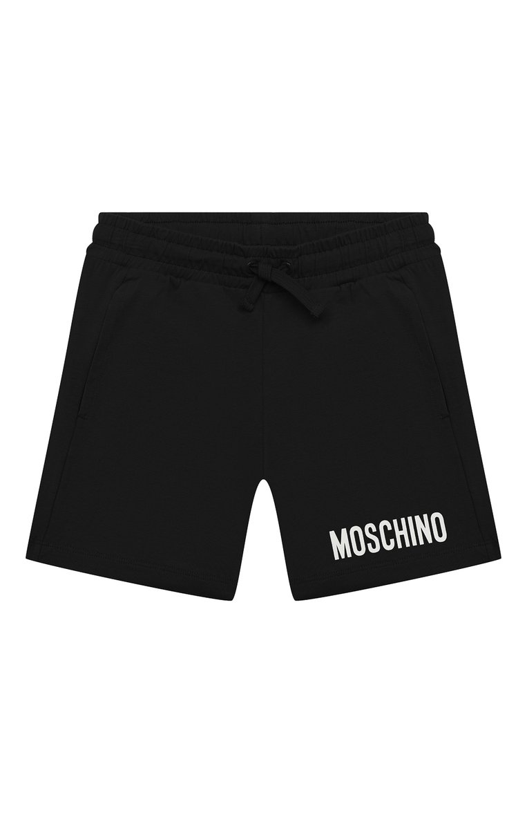 Детские хлопковые шорты MOSCHINO черного цвета, арт. HRQ002/LBA10/4-8 | Фото 1 (Материал сплава: Проставлено; Нос: Не проставлено; Материал внешний: Хлопок; Случай: Повседневный; Ростовка одежда: 6 лет | 116 см, 10 - 11 лет | 140 - 146см, 8 лет | 128 см, 4 года | 104 см, 5 лет | 110 см)