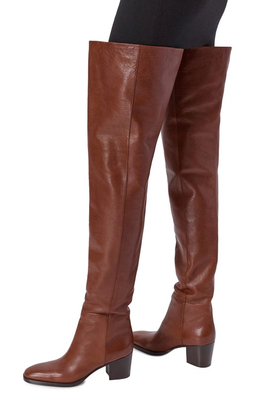 Кожаные ботфорты Odéon 70 Saint Laurent 841354/25V00 Коричневый  841354/25V00 Фото 2