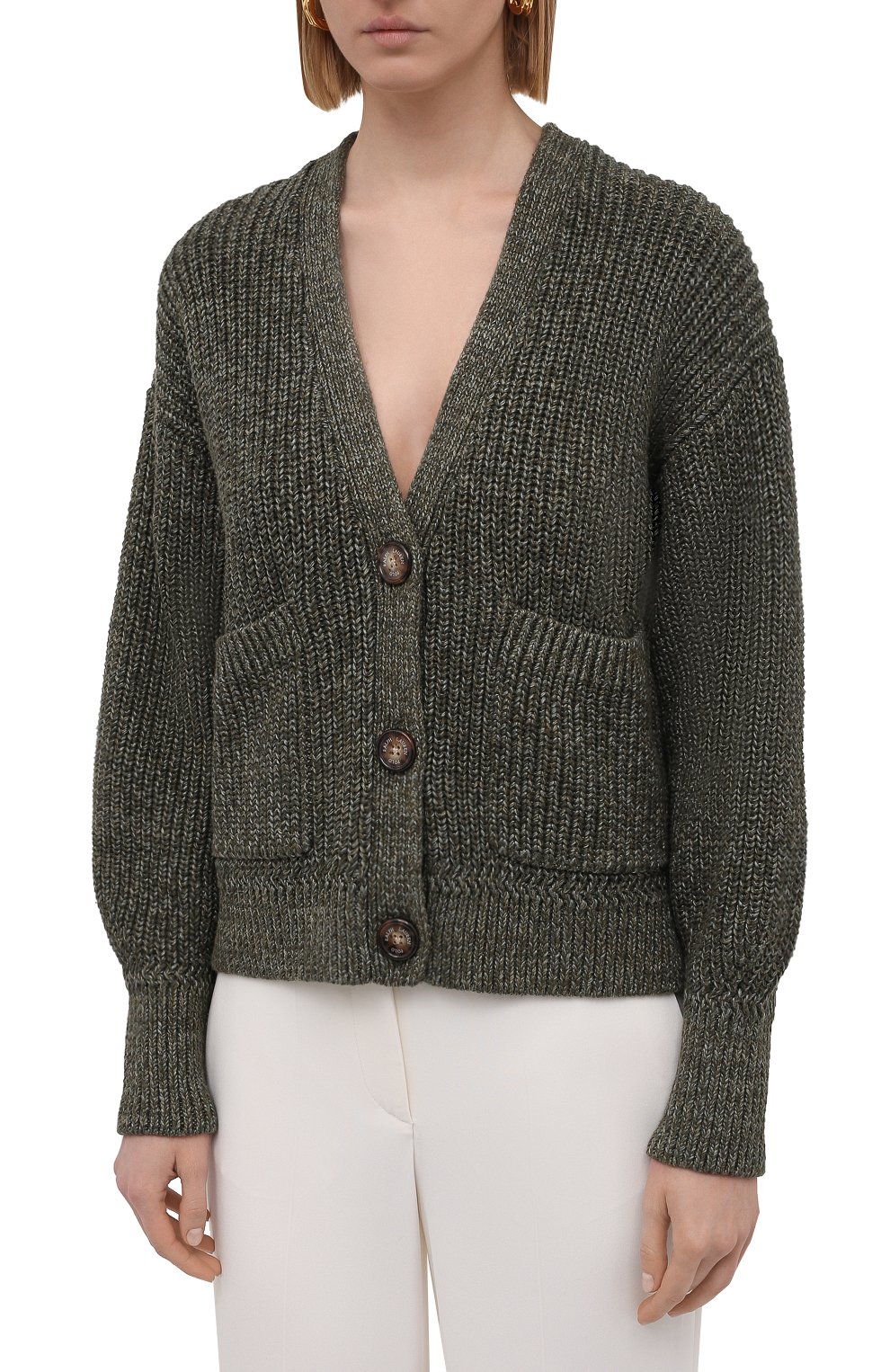 Кардиган из хлопка и льна POLO RALPH LAUREN хаки цвета по цене 31350 руб., арт. 211839010, фото 3 Кардиган из хлопка и льна POLO RALPH LAUREN, арт. 211839010, фото 3