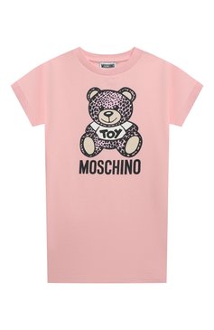 Детское хлопковое платье MOSCHINO светло-розового цвета, арт. HDV0EA/LDA13/4-8 | Фото 1 (Рукава: Короткие; Случай: Повседневный; Материал сплава: Проставлено; Материал внешний: Хлопок; Девочки Кросс-КТ: Платье-одежда; Драгоценные камни: Проставлено; Ростовка одежда: 4 год�а | 104 см, 6 лет | 116 см, 5 лет | 110 см, 8 лет | 128 см)