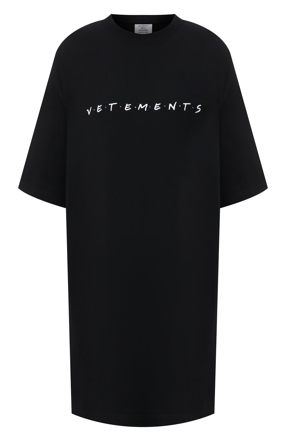 Хлопковая футболка VETEMENTS черного цвета по цене 29950 руб., арт. UE51TR340B 1611/W, фото 1 Хлопковая футболка VETEMENTS, арт. UE51TR340B 1611/W, фото 1