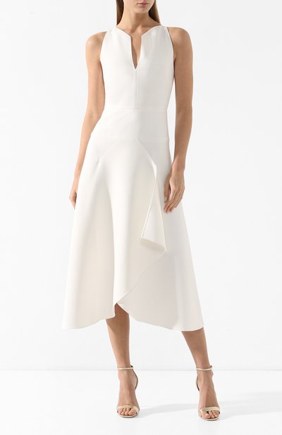 Платье-миди с оборкой ROLAND MOURET белого цвета по цене 134000 руб., арт. PS19/S0546/F2196, фото 3 Платье-миди с оборкой ROLAND MOURET, арт. PS19/S0546/F2196, фото 3