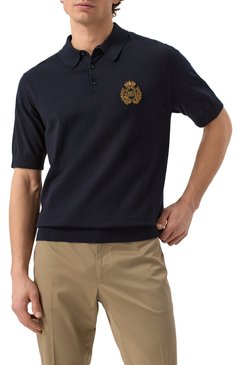 Мужское хлопковое поло DOLCE & GABBANA темно-синего цвета, арт. GXZ02Z/JBCG3 | Фото 3 (Рукава: Короткие; Драгоценные камни: Проставлено; Материал внешний: Хлопок; Длина (для топов): Стандартные; Материал сплава: Проставлено; Принт: Без принта; Стили: Кэжуэл; Кросс-КТ: Трикотаж; Застежка: Пуговицы)