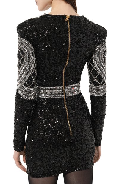 Платье с отделкой стразами и пайетками BALMAIN, арт. AF0R8550PB82, фото 4