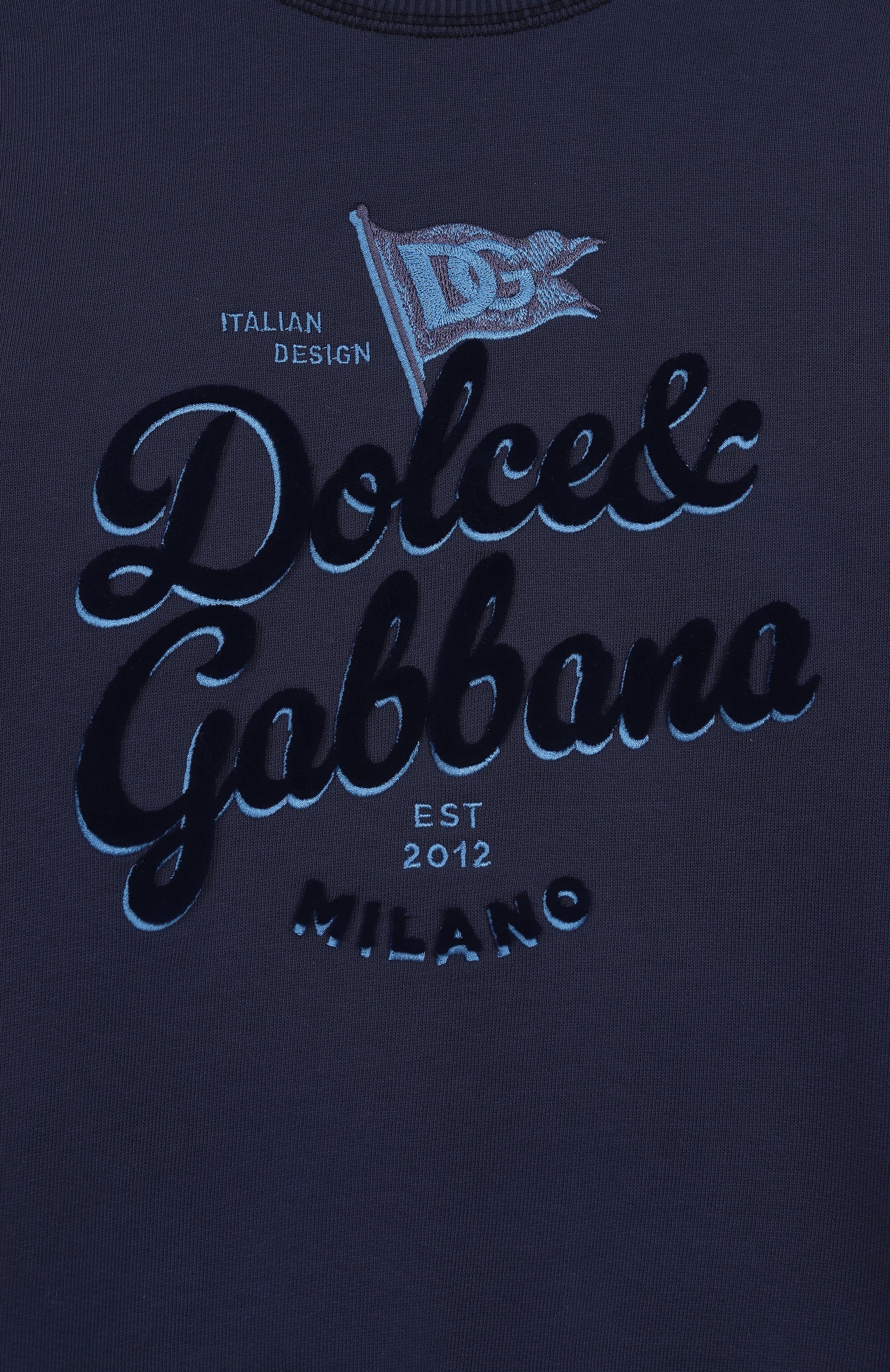 Хлопковый свитшот DOLCE & GABBANA темно-синего цвета по цене 51700 руб., арт. L4JWKT/G706H/8-14, фото 3 Хлопковый свитшот DOLCE & GABBANA, арт. L4JWKT/G706H/8-14, фото 3