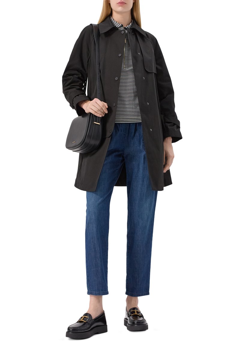 Женский тренч EMPORIO ARMANI черного цвета, арт. EW000638/AF12646 | Фото 2 (Длина (верхняя одежда): До середины бедра; Материал подклада: Синтетический материал; Рукава: Длинные; Кросс-КТ: Куртка; Стили: Кэжуэл; Материал внешний: Хлопок, Синтетический материал)