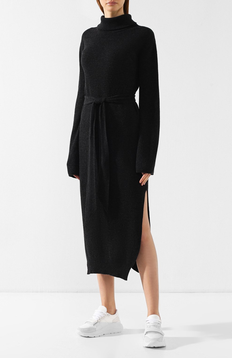 Платье с поясом NANUSHKA серого цвета по цене 52050 руб., арт. CANAAN_CHARC0AL_CASHMERE BLEND RIB CASHMERE BLEND, фото 3 Платье с поясом NANUSHKA, арт. CANAAN_CHARC0AL_CASHMERE BLEND RIB CASHMERE BLEND, фото 3