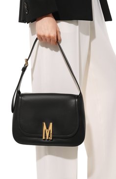 Женская сумка m bag MOSCHINO черного цвета, арт. A7465/8008 | Фото 2 (Сумки-технические: Сумки top-handle; Размер: medium; Материал: Натуральная кожа; Материал сплава: Проставлено; Драгоценные камни: Проставлено)