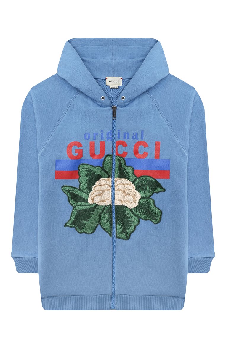 Детский хлопковая толстовка GUCCI голубого цвета, арт. 630584/XJCSM | Фото 1 (Рукава: Длинные; Материал внешний: Хлопок; Девочки Кросс-КТ: Толстовка-одежда; Региональные ограничения белый список (Axapta Mercury): RU; Материал сплава: Проставлено; Драгоценные камни: Проставлено; Ростовка одежда: 10 - 11 лет | 140 - 146см, 4 года | 104 см, 5 лет | 110 см, 6 лет | 116 см, 8 лет | 128 см)