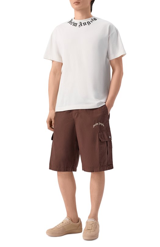 Хлопковые шорты Palm Angels PMCS012S26FAB002 Коричневый  PMCS012S26FAB002 Фото 2