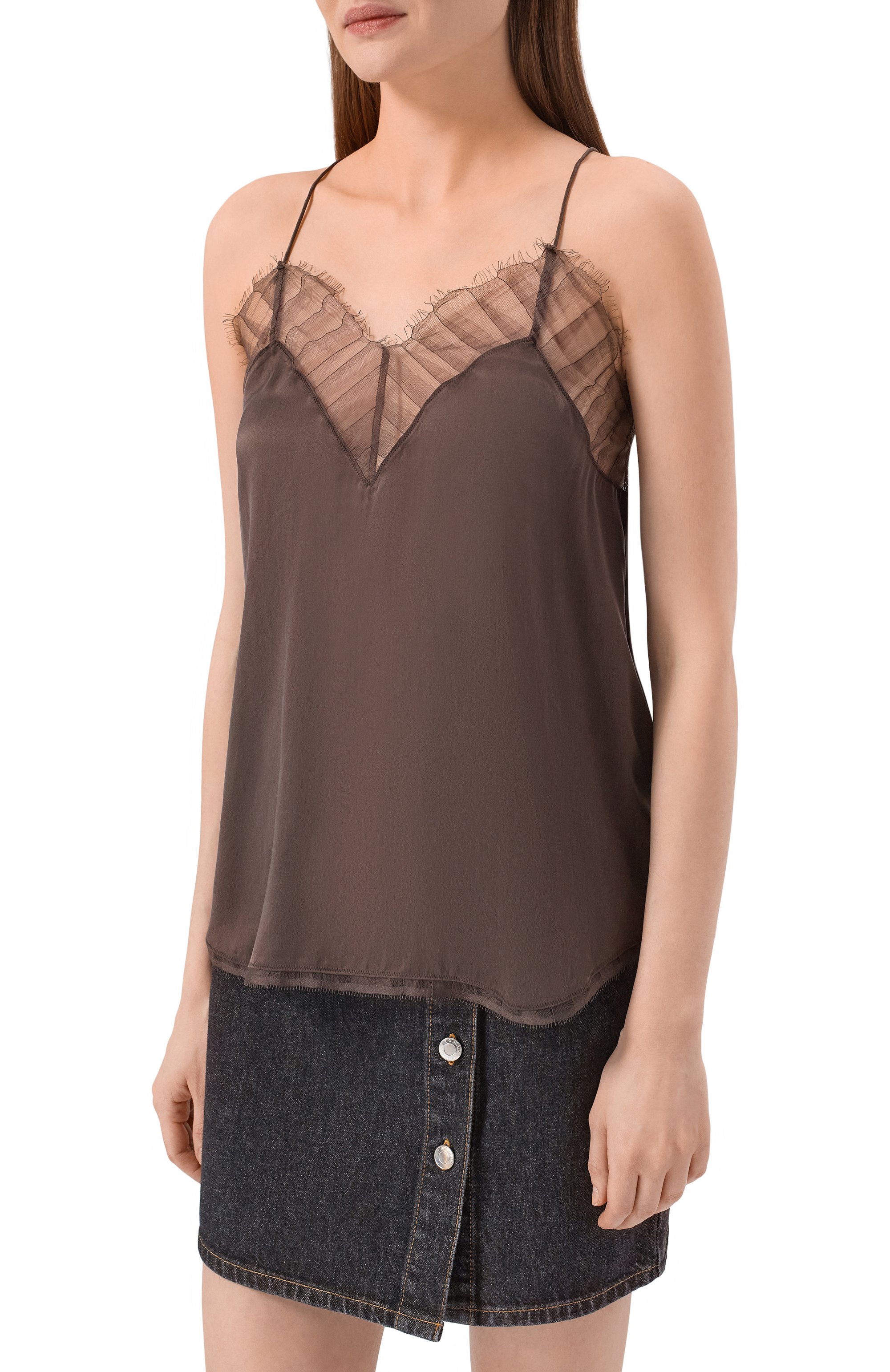 Шелковый топ IRO коричневого цвета по цене 28650 руб., арт. WP16BERWYN, фото 3 Шелковый топ IRO, арт. WP16BERWYN, фото 3