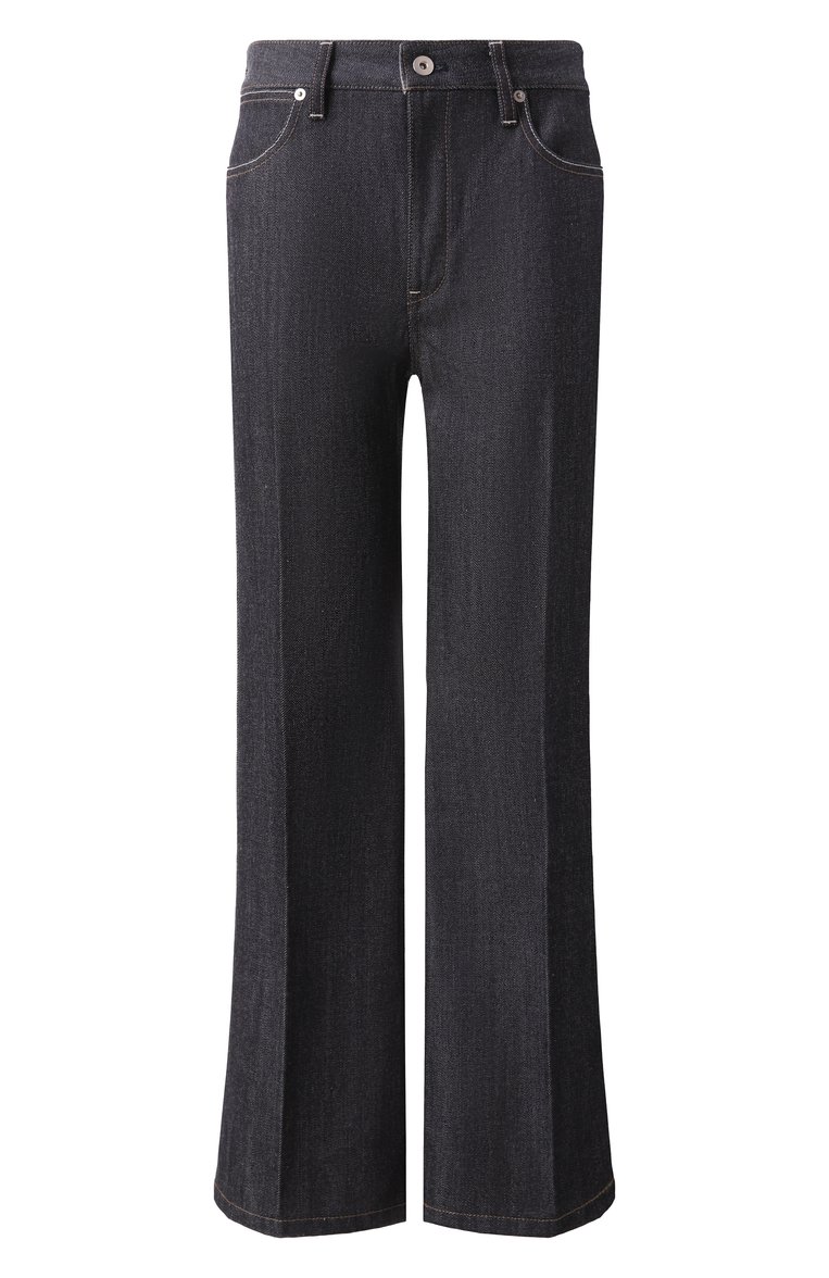 Женские джинсы JIL SANDER темно-синего цвета, арт. J04KA0120/J45041 | Фото 1 (Длина (брюки, джинсы): Стандартные; Материал внешний: Деним, Хлопок; Силуэт Ж (брюки и джинсы): Расклешенные; Кросс-КТ: Деним; Стили: Кэжуэл; Автоматизация состава: Проставлено; Автоматизация ТО: Проставлено)