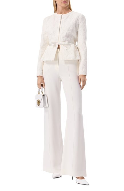 Женский жакет GIAMBATTISTA VALLI белого цвета, арт. 25SSPVCA6022-02STA | Фото 2 (Длина (для топов): Стандартные; Материал сплава: Проставлено; Материал внешний: Синтетический материал; Рукава: Длинные; Драгоценные камни: Проставлено)