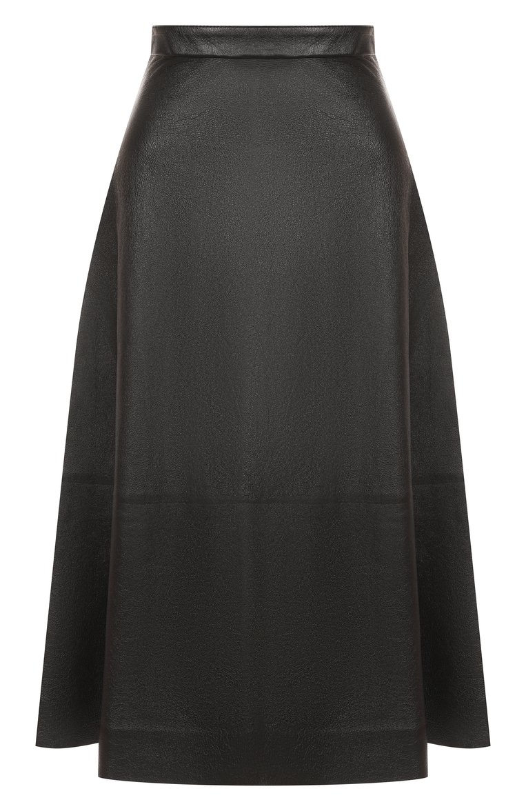 Женская кожаная юбка BALENCIAGA черного цвета, арт. 816648/TRS12 | Фото 1 (Длина Ж (юбки, платья, шорты): Миди; Материал внешний: Натуральная кожа; Стили: Гранж; Автоматизация ТО: Проставлено; Автоматизация состава: Проставлено)