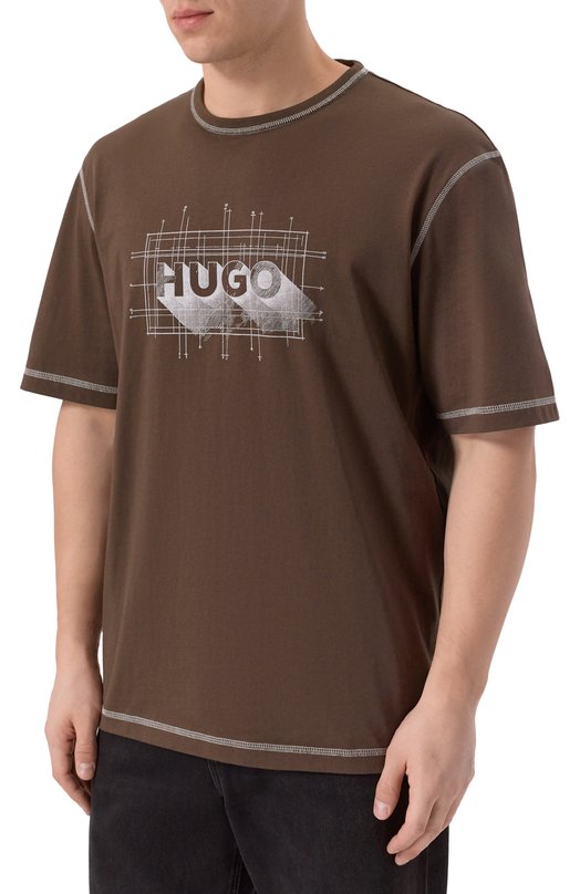 Хлопковая футболка HUGO Blue 50553498 Коричневый  50553498 Фото 3