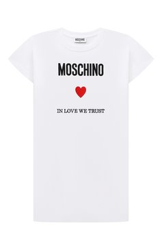 Детское хлопковое платье MOSCHINO белого цвета, арт. HDV0EQ/LAA22/4-8 | Фото 1 (Рукава: Короткие; Случай: Повседневный; Материал сплава: Проставлено; Материал внешний: Хлопок; Девочки Кросс-КТ: Платье-одежда; Драгоценные камни: Проставлено; Ростовка одежда: 6 лет | 116 см, 8 лет | 128 см)