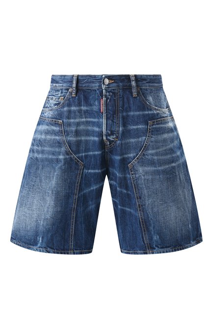 Мужские джинсовые шорты DSQUARED2 темно-синего цвета, арт. S74MU0872/S30309 | Фото 1 (Длина Шорты М: Ниже колена; Материал сплава: Проставлено; Драгоценные камни: Проставлено; Материал внешний: Хлопок)