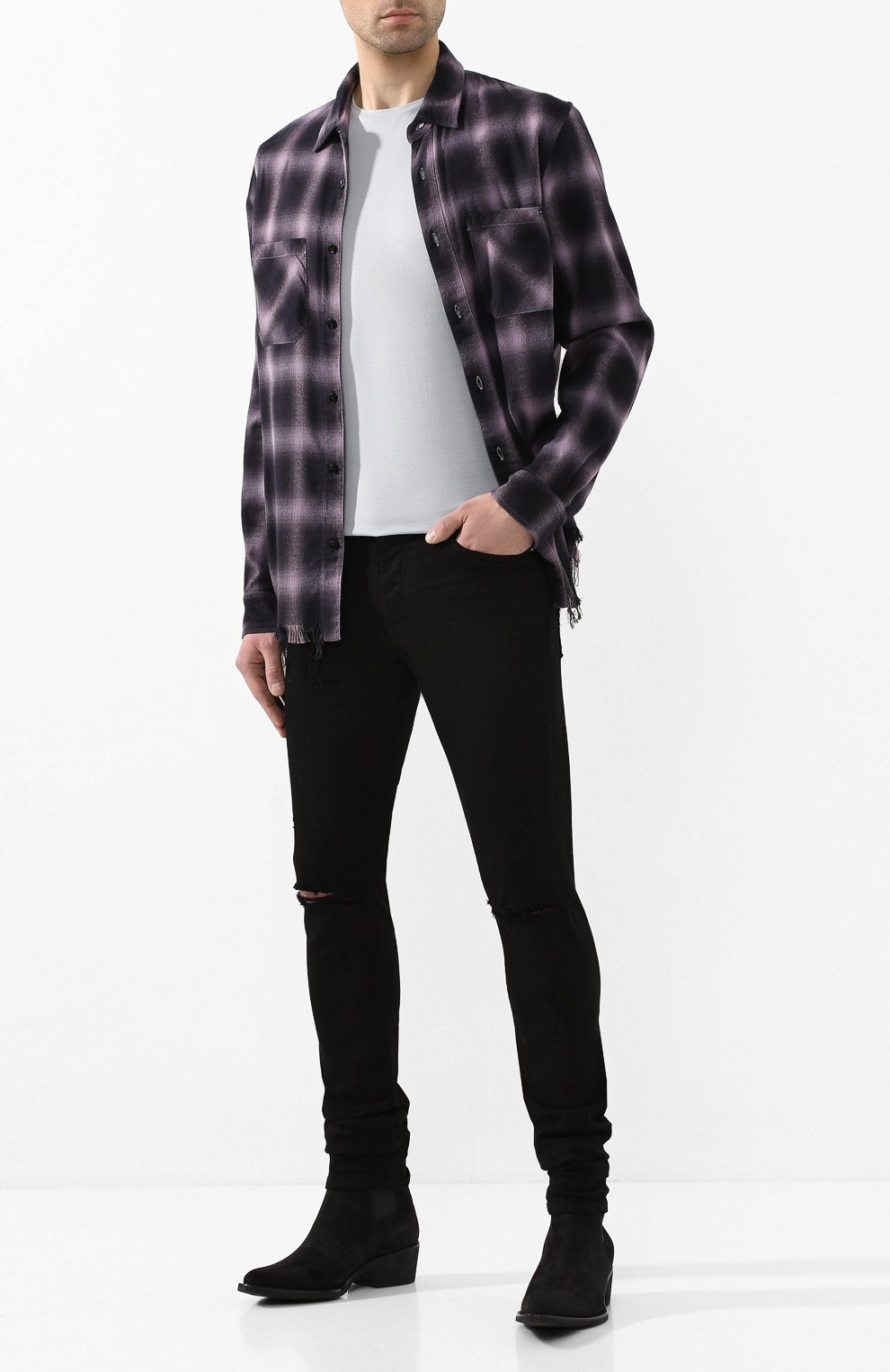 Замшевые казаки AMIRI черного цвета по цене 99500 руб., арт. Y0F20424SU, фото 2 Замшевые казаки AMIRI, арт. Y0F20424SU, фото 2