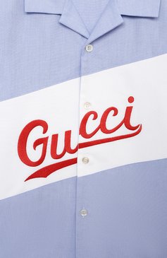 Детский хлопковая рубашка GUCCI голубого цвета, арт. 645032/XWAMU | Фото 3 (Региональные ограничения белый список (Axapta Mercury): RU; Материал сплава: Проставлено; Нос: Не проставлено; Материал внешний: Хлопок; Кросс-КТ НВ: Рубашка; Ростовка одежда: 18 мес | 86 см, 24 мес | 92 см, 36 мес | 98 см)