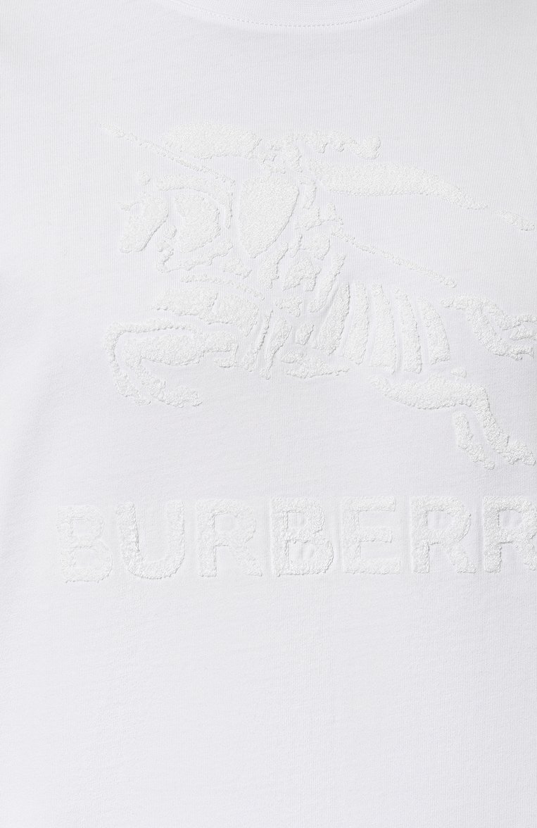 Мужская хлопковая футболка BURBERRY белого цвета, арт. 8072756 | Фото 5 (Материал внешний: Хлопок; Рукава: Короткие; Драгоценные камни: Проставлено; Материал сплава: Проставлено; Длина (для топов): Стандартные; Принт: Без принта; Стили: Кэжуэл; Кросс-КТ: Джерси; Мужское Кросс-КТ: Футболка-одежда)