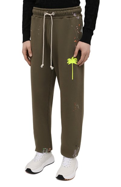 Хлопковые джоггеры PALM ANGELS хаки цвета по цене 56450 руб., арт. PMCH011S21FLE0035618, фото 3 Хлопковые джоггеры PALM ANGELS, арт. PMCH011S21FLE0035618, фото 3