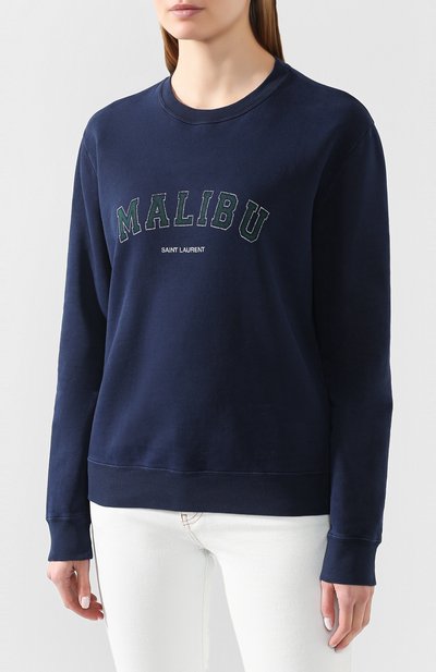 Хлопковый свитшот SAINT LAURENT темно-синего цвета по цене 74450 руб., арт. 603233/YBPY2, фото 3 Хлопковый свитшот SAINT LAURENT, арт. 603233/YBPY2, фото 3