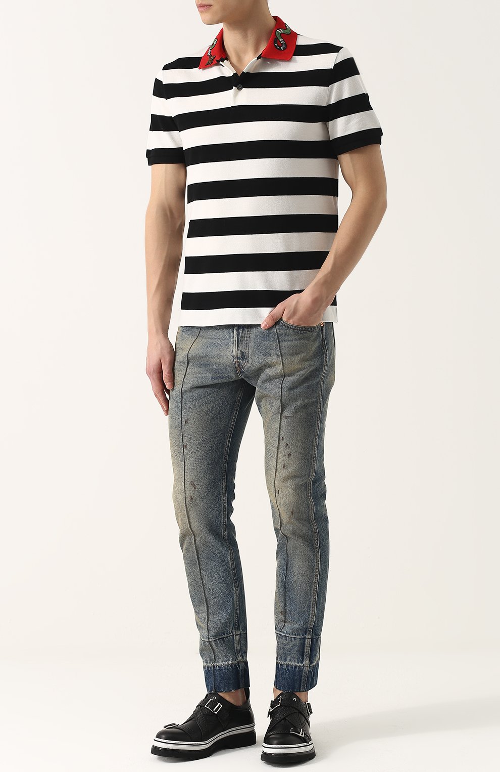 Хлопковое поло в контрастную полоску GUCCI, арт. 431039/X5B58, фото 2