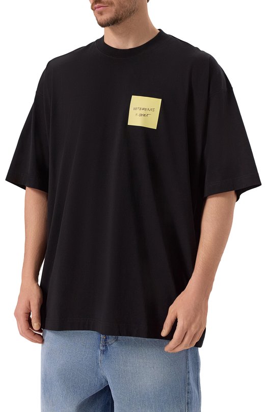 Хлопковая футболка VETEMENTS UE64TR430B/LIGHT JERSEY Чёрный  UE64TR430B/LIGHT JERSEY Фото 3