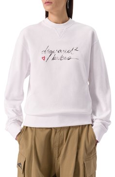 Женский хлопковый свитшот DSQUARED2 белого цвета, арт. S72GU0488/S25462 | Фото 3 (Рукава: Длинные; Материал внешний: Хлопок; Длина (для топов): Стандартные; Женское Кросс-КТ: Свитшот-одежда; Стили: Кэжуэл)