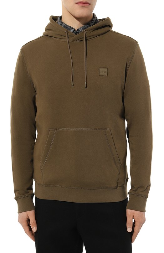 Хлопковое худи BOSS Orange Хаки, фото 3