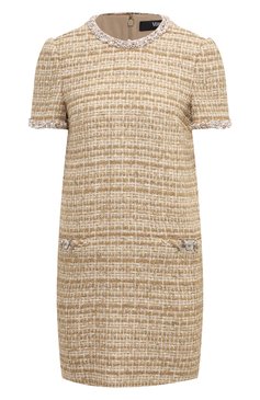 Женское твидовое платье VERSACE бежевого цвета, арт. 1016271/1A11480 | Фото 1 (Материал подклада: Синтетический материал; Материал сплава: Проставлено; Длина Ж (юбки, платья, шорты): Мини; Рукава: Короткие; Драгоценные камни: Проставлено; Материал внешний: Хлопок; Женское Кросс-КТ: Платье-одежда; Стили: Кэжуэл; Случай: Повседневный)