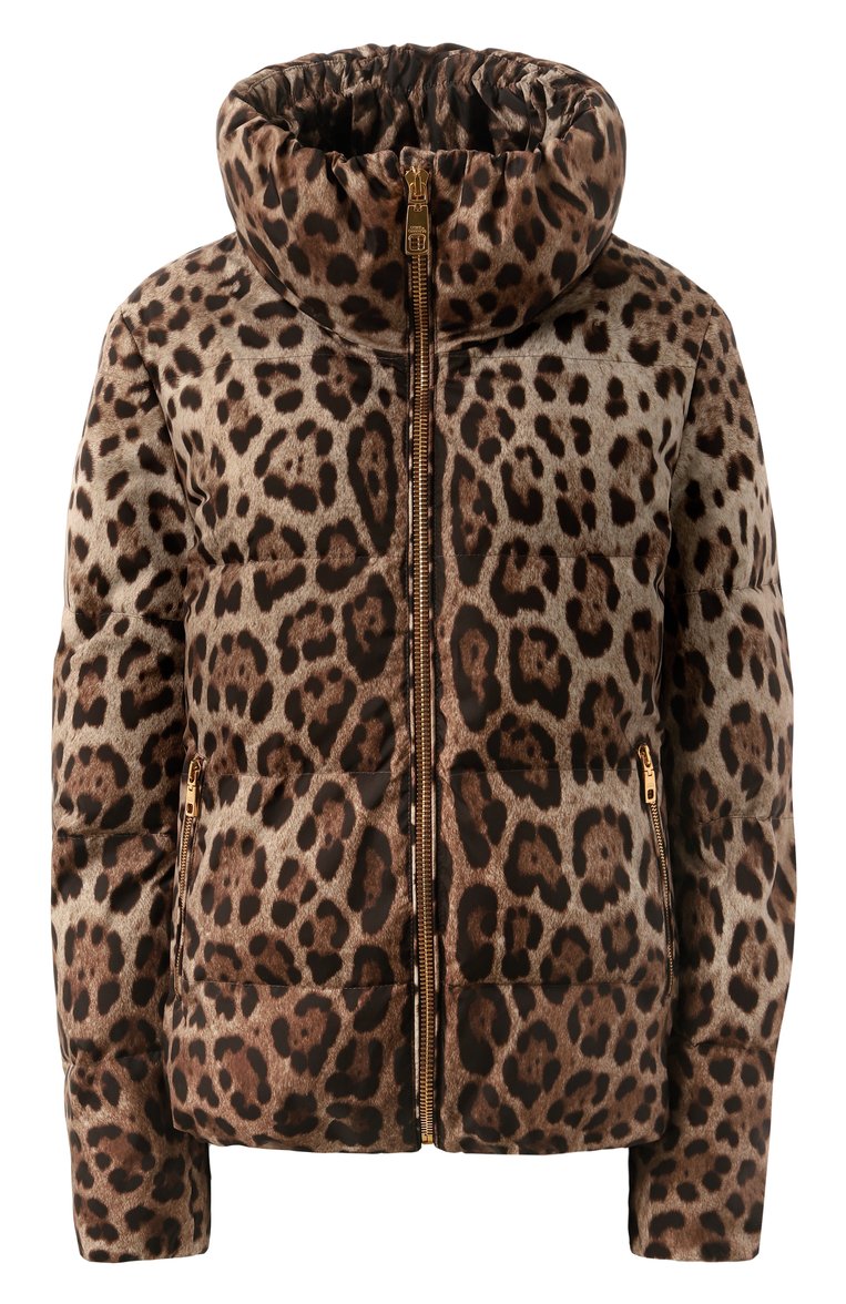 Женский пуховик DOLCE & GABBANA леопардового цвета, арт. F9R11T/HSMW8/36 | Фото 1 (Рукава: Длинные; Материал сплава: Проставлено; Драгоценные камни: Проставлено; Длина (верхняя одежда): Короткие; Материал подклада: Синтетический материал; Стили: Гламурный; Кросс-КТ: Пуховик; Материал внешний: Синтетический материал)