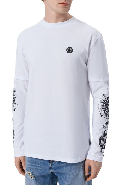 Хлопковый лонгслив PHILIPP PLEIN белого цвета по цене 63300 руб., арт. SAFC MTK8859 PJY002N, фото 3 Хлопковый лонгслив PHILIPP PLEIN, арт. SAFC MTK8859 PJY002N, фото 3