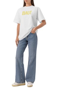 Женская хлопковая футболка MSGM белого цвета, арт. 3846MM03/257298 | Фото 2 (Длина (для топов): Стандартные; Материал внешний: Хлопок; Рукава: Короткие; Принт: С принтом; Стили: Кэжуэл; Женское Кросс-КТ: Футболка-одежда)