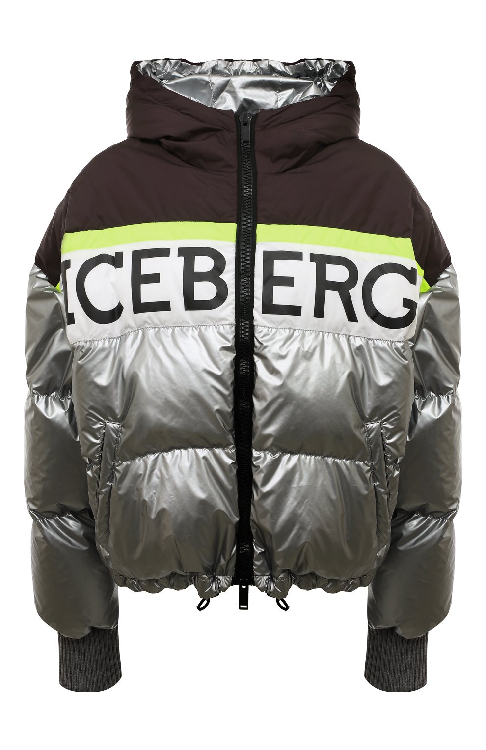 Пуховик ICEBERG серебряного цвета по цене 46800 руб., арт. 19I I2P0/J011/5946/0UTLET AW22-23, фото 1 Пуховик ICEBERG, арт. 19I I2P0/J011/5946/0UTLET AW22-23, фото 1