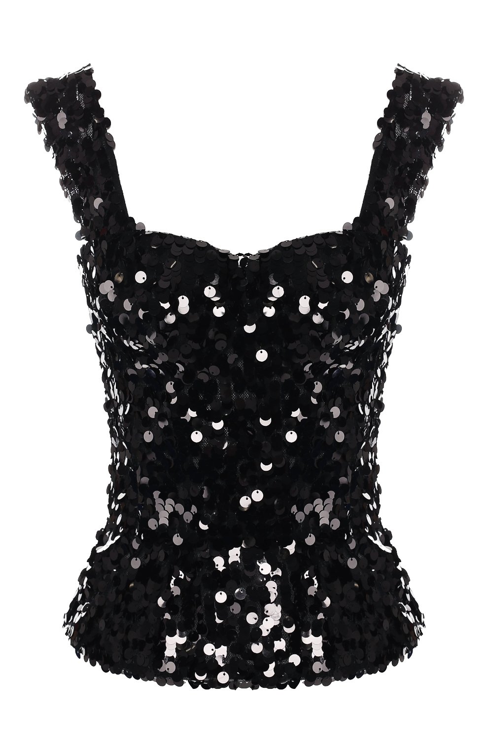 Топ с пайетками DOLCE & GABBANA черного цвета по цене 196500 руб., арт. F71J4T/FLSA8, фото 1 Топ с пайетками DOLCE & GABBANA, арт. F71J4T/FLSA8, фото 1