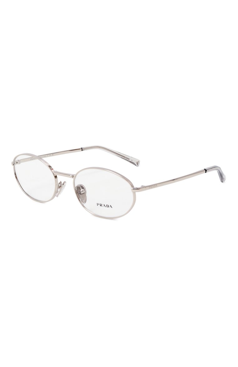 Женские оправа PRADA серебряного цвета, арт. A57V-1BC101 | Фото 1 (Нос: Не проставлено; Региональные ограничения белый список (Axapta Mercury): Не проставлено; Тип очков: Оправа; Материал: Металл; Очки форма: Овальные; Оптика Гендер: оптика-женское)
