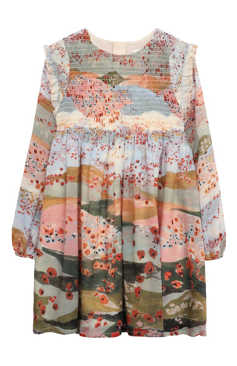 Детское шерстяное платье CHLOÉ разноцветного цвета, арт. C12933/6A-12A | Фото 1 (Материал подклада: Хлопок; Материал внешний: Шерсть; Рукава: Длинные; Случай: Повседневный; Девочки Кросс-КТ: Платье-одежда)