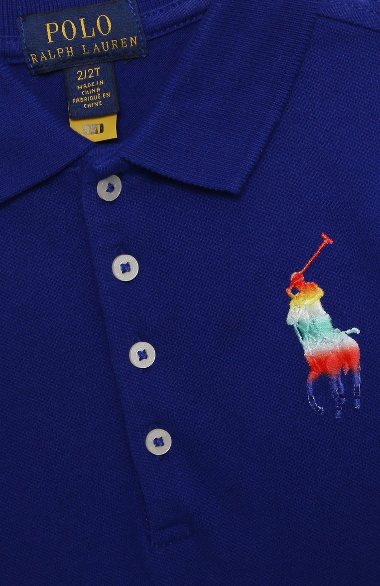 Детское хлопковое платье POLO RALPH LAUREN синего цвет�а, арт. 312856371 | Фото 3 (Материал внешний: Хлопок; Рукава: Короткие; Материал сплава: Проставлено; Драгоценные камни: Проставлено; Нос: Не проставлено; Региональные ограничения белый список (Axapta Mercury): Не проставлено; Ростовка одежда: 5 лет | 110 см, 6 лет | 116 см)