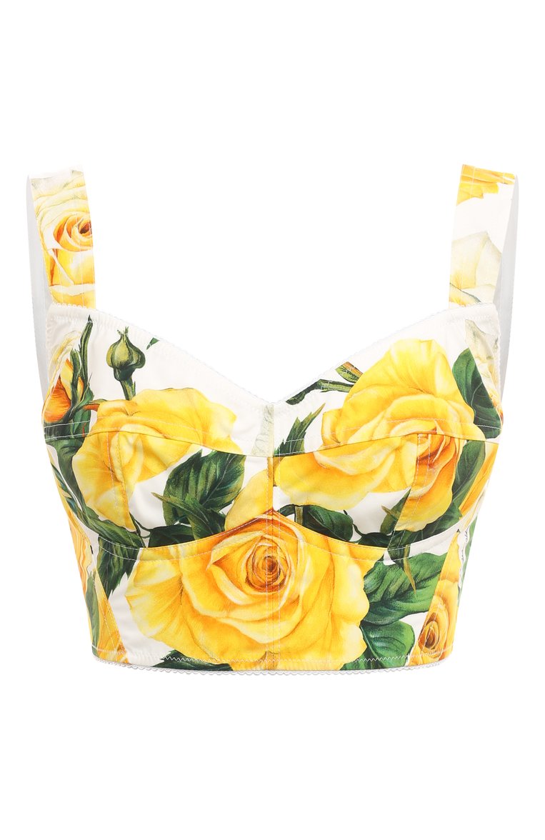 Женский хлопковый топ DOLCE & GABBANA желтого цвета, арт. F772JT/HS5N0 | Фото 1 (Материал внешний: Хлопок; Стили: Романтичный; Нос: Не проставлено; Рукава: На бретелях)