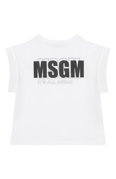 Детская хлопковая футболка MSGM KIDS белого цвета, арт. S5MSJGTH083 | Фото 2 (Материал внешний: Хлопок; Рукава: Короткие; Девочки Кросс-КТ: Футболка-спорт, футболка-одежда; Ростовка одежда: 10 - 11 лет | 140 - 146см, 6 лет | 116 см, 12 лет | 152 см, 8 лет | 128 см, 16 лет | 164 см)