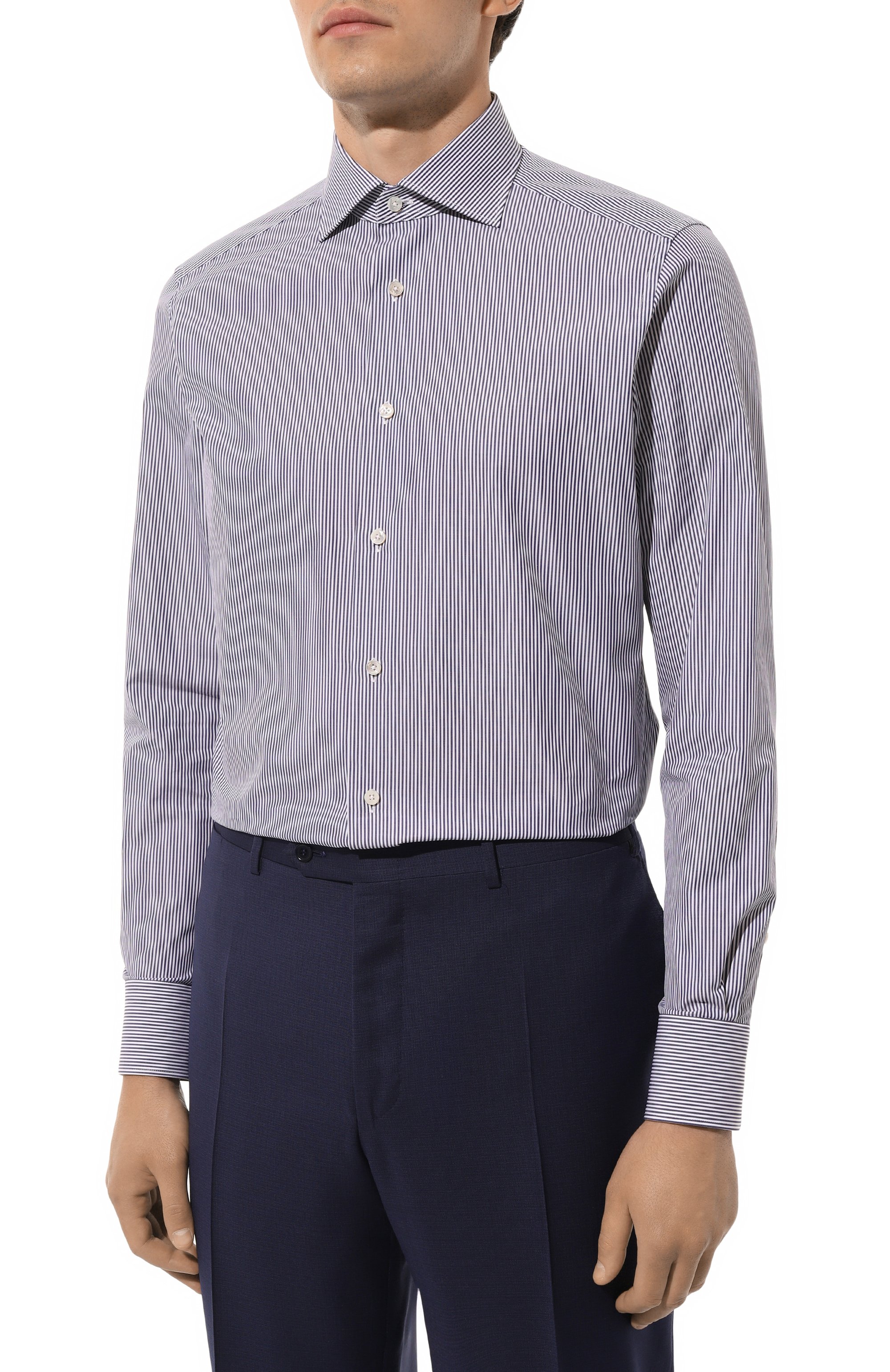 Хлопковая сорочка ZEGNA темно-синего цвета по цене 57750 руб., арт. 701012A7/9MS0BA, фото 4 Хлопковая сорочка ZEGNA, арт. 701012A7/9MS0BA, фото 4