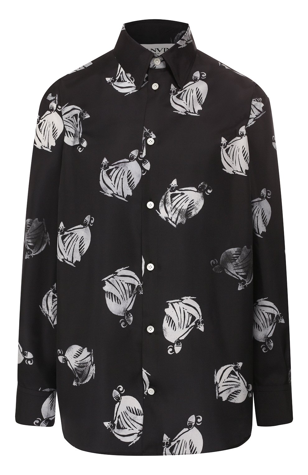 Шелковая рубашка LANVIN черно-белого цвета по цене 94650 руб., арт. RW-T0670I-4185-H19, фото 1 Шелковая рубашка LANVIN, арт. RW-T0670I-4185-H19, фото 1