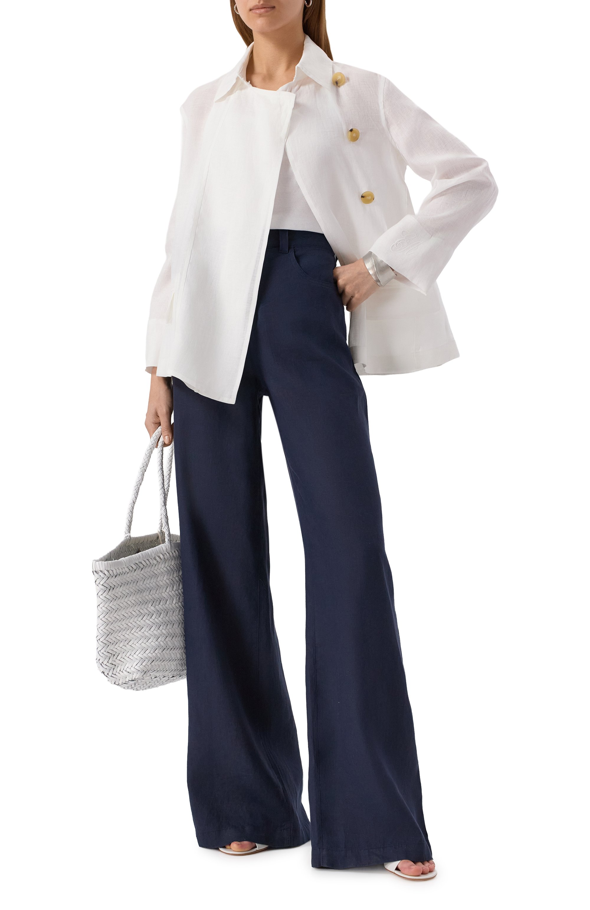 Льняной жакет EMPORIO ARMANI белого цвета по цене 99500 руб., арт. EW001545/TE14012, фото 2 Льняной жакет EMPORIO ARMANI, арт. EW001545/TE14012, фото 2