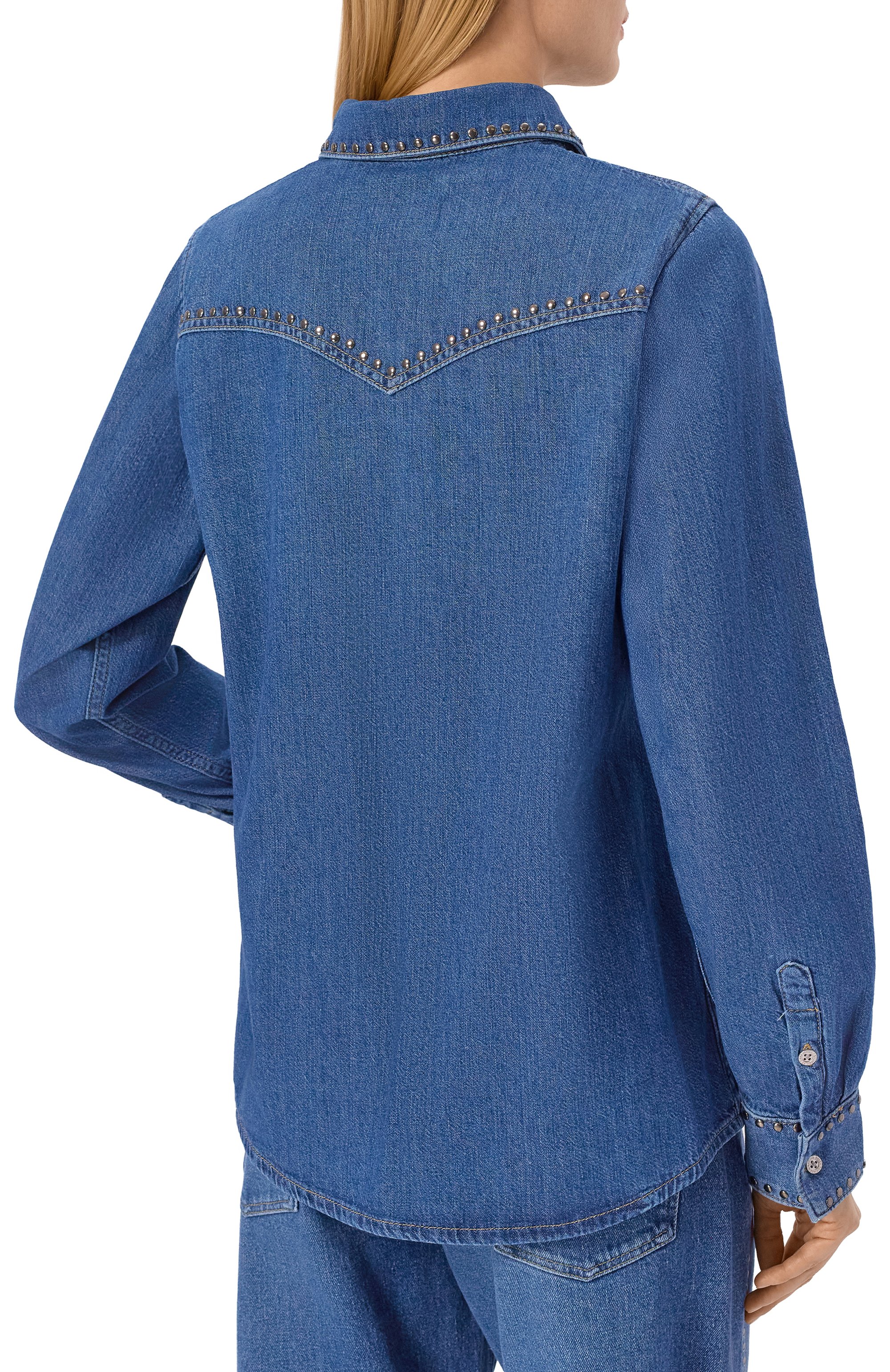 Джинсовая рубашка 7 FOR ALL MANKIND синего цвета по цене 34300 руб., арт. 7U84TC21-21C, фото 4 Джинсовая рубашка 7 FOR ALL MANKIND, арт. 7U84TC21-21C, фото 4