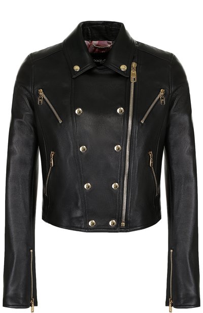 Женская укороченная кожаная куртка с косой молнией DOLCE & GABBANA, арт. F9829L/FUL89