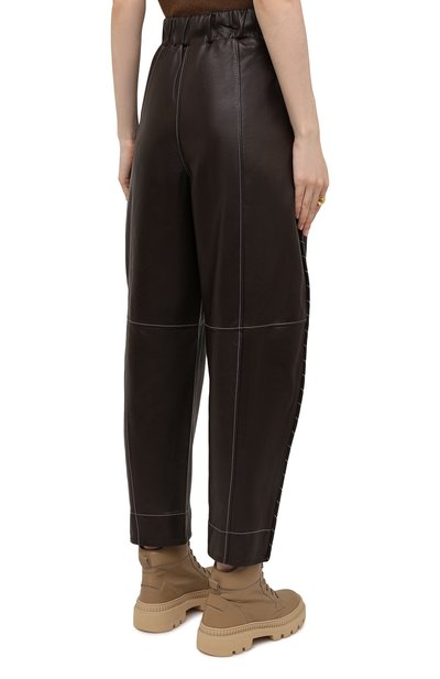 Кожаные брюки GANNI коричневого цвета по цене 69950 руб., арт. F6293, фото 4 Кожаные брюки GANNI, арт. F6293, фото 4