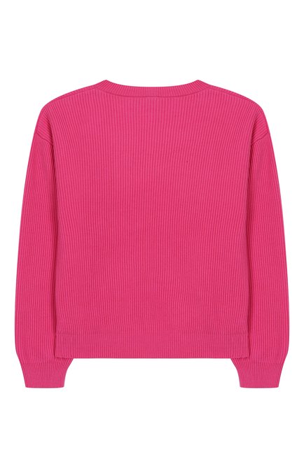 Детский хлопковый пуловер MOSCHINO фуксия цвета, арт. HUW019/LHE60/4-8 | Фото 2 (Рукава: Длинные; Материал внешний: Хлопок; Драгоценные камни: Проставлено; Материал сплава: Проставлено)